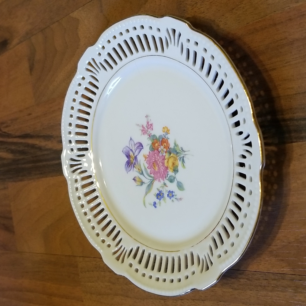 Floral Porcelain Plate Schwarzenhammer Bavaria Germany Reticulated Edge